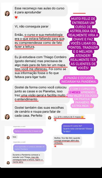 Conversa WhatsApp — resultado aluna Viver de Mapa Astral